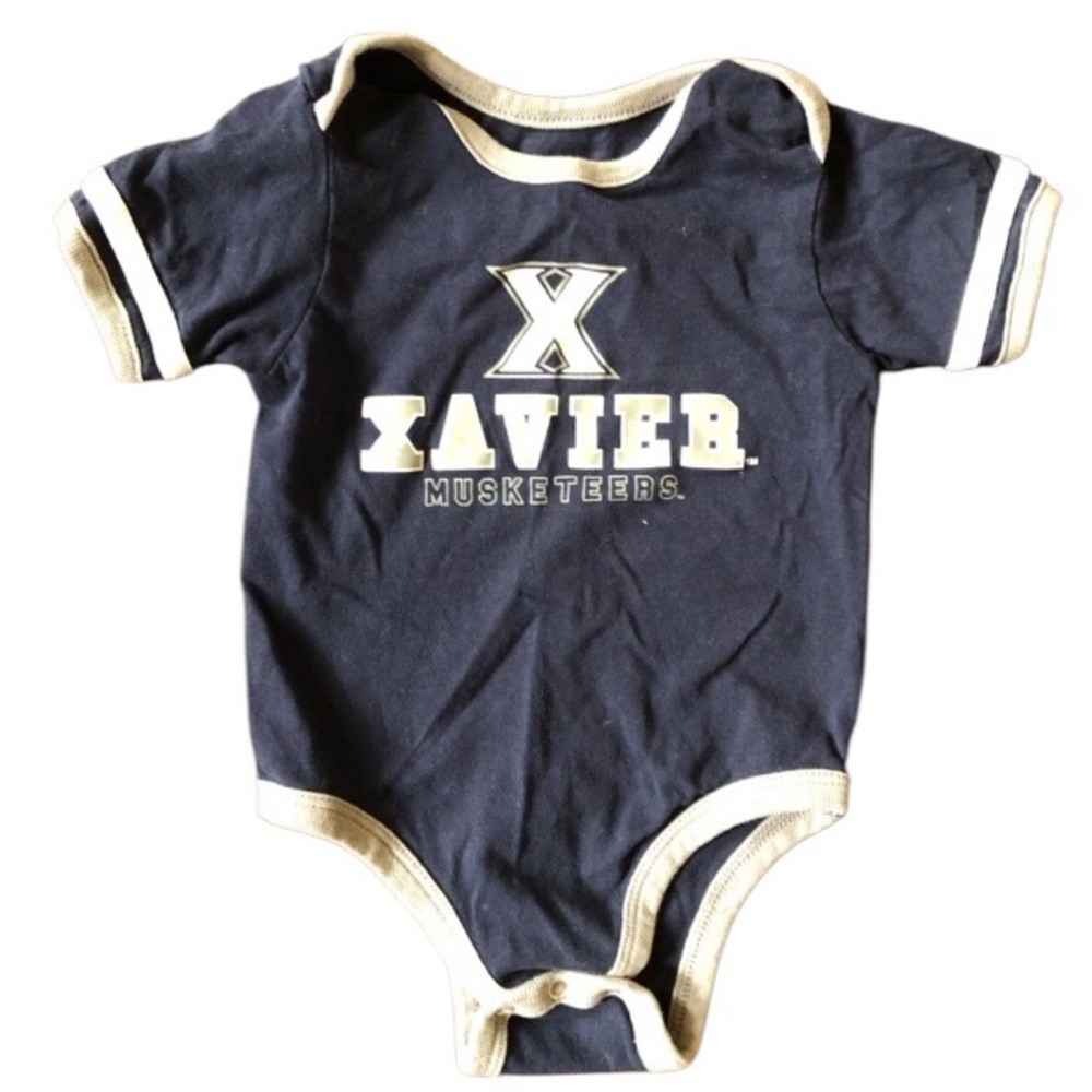 Xavier University Musketeers Navy Blue Short Sleeve Onesie Sz 6 - 12 Mo